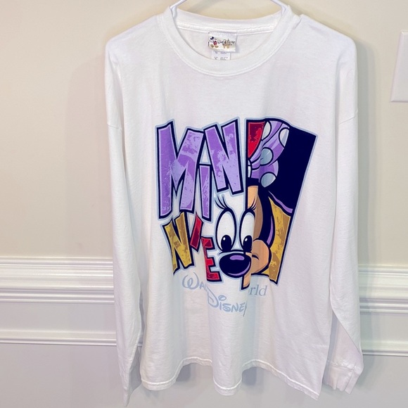 Disney Tops - Walt Disney World White Long Sleeved Minnie Mouse Tee Shirt Size XL